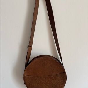 Vintage Brown Leather Circular Shoulder Bag